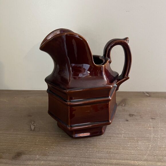 Vintage Haeger Brown Glazed Ceramic Hexagon Shaped Pitcher - Picture 1 of 6